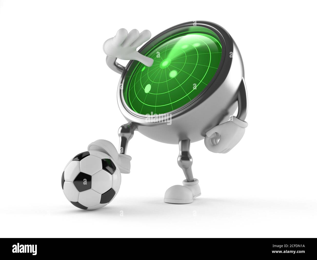 Radar character with soccer ball isolated on white background Stock ...