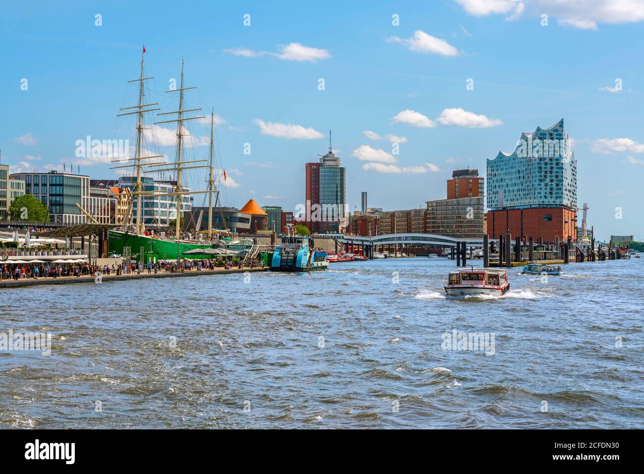 Germany, Hamburg, Elbe Philharmonic Hall, Kehrwiederspitze, Niederhafen, Columbus Haus, museum ship Rickmer Rickmers Stock Photo