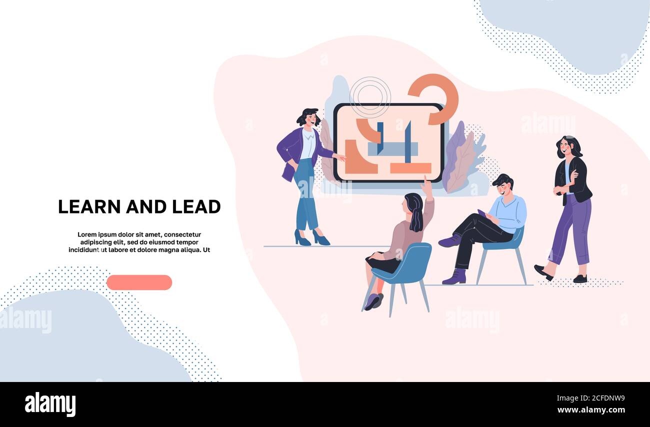 Learn and Lead landing page or website template today. Company staff training Stock Vector Image