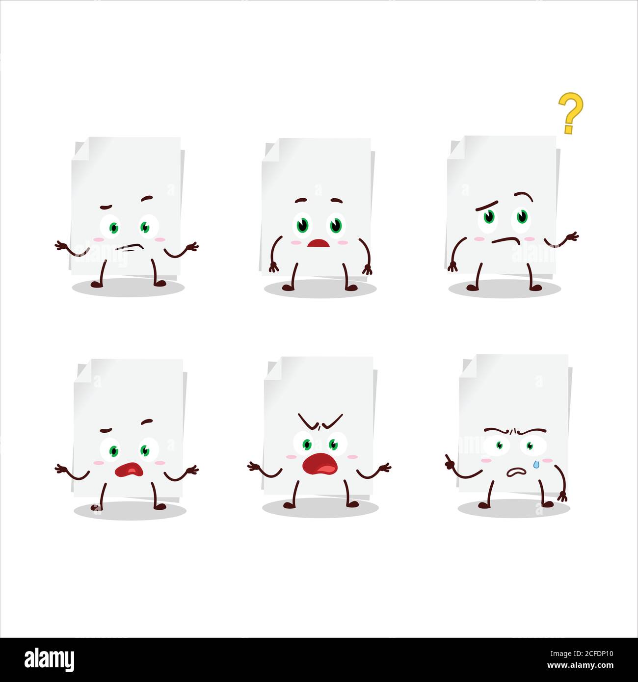 Cartoon character of blank sheet of paper with what expression Stock