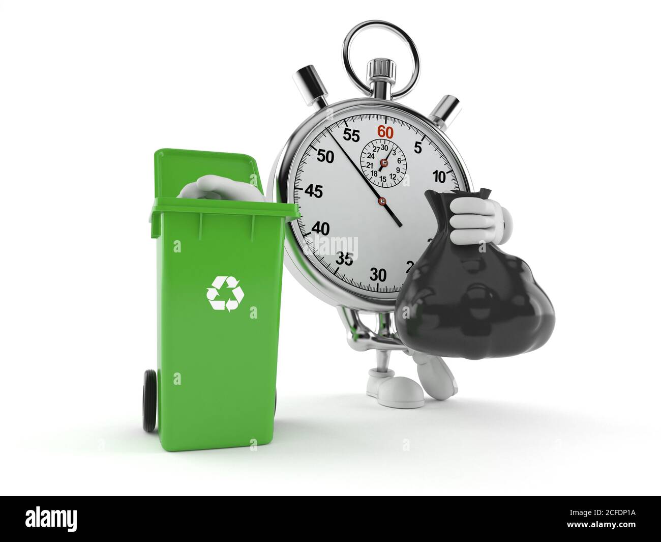 Timer Garbage Stopwatch character and trash can isolated on white background Stock ...