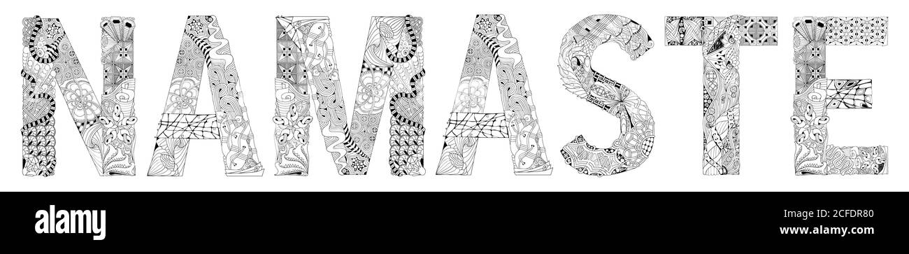 Word NAMASTE. Vector decorative zentangle object for coloring Stock Vector