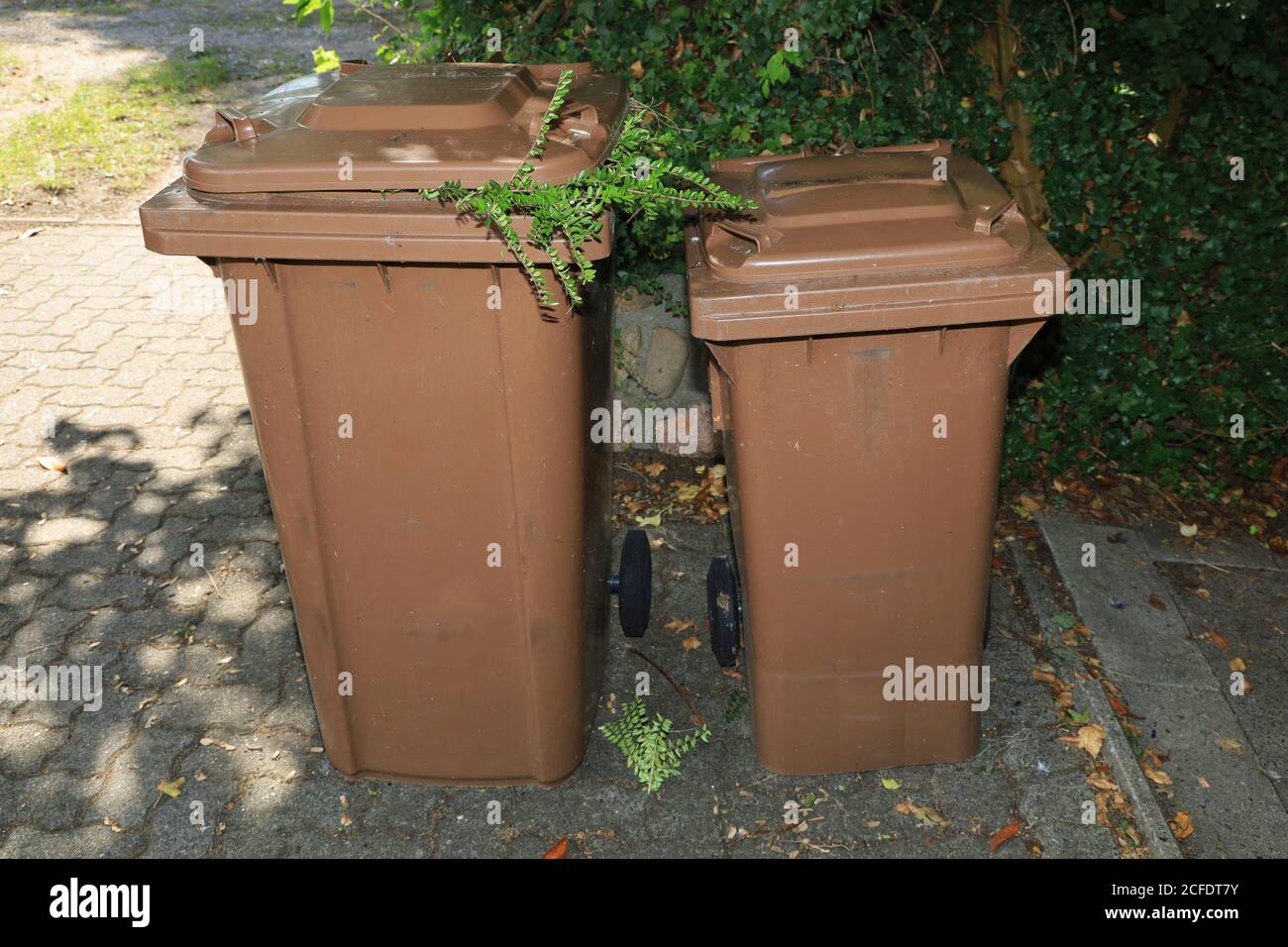 two brown composting bins, German recycling system Stock Photo Alamy
