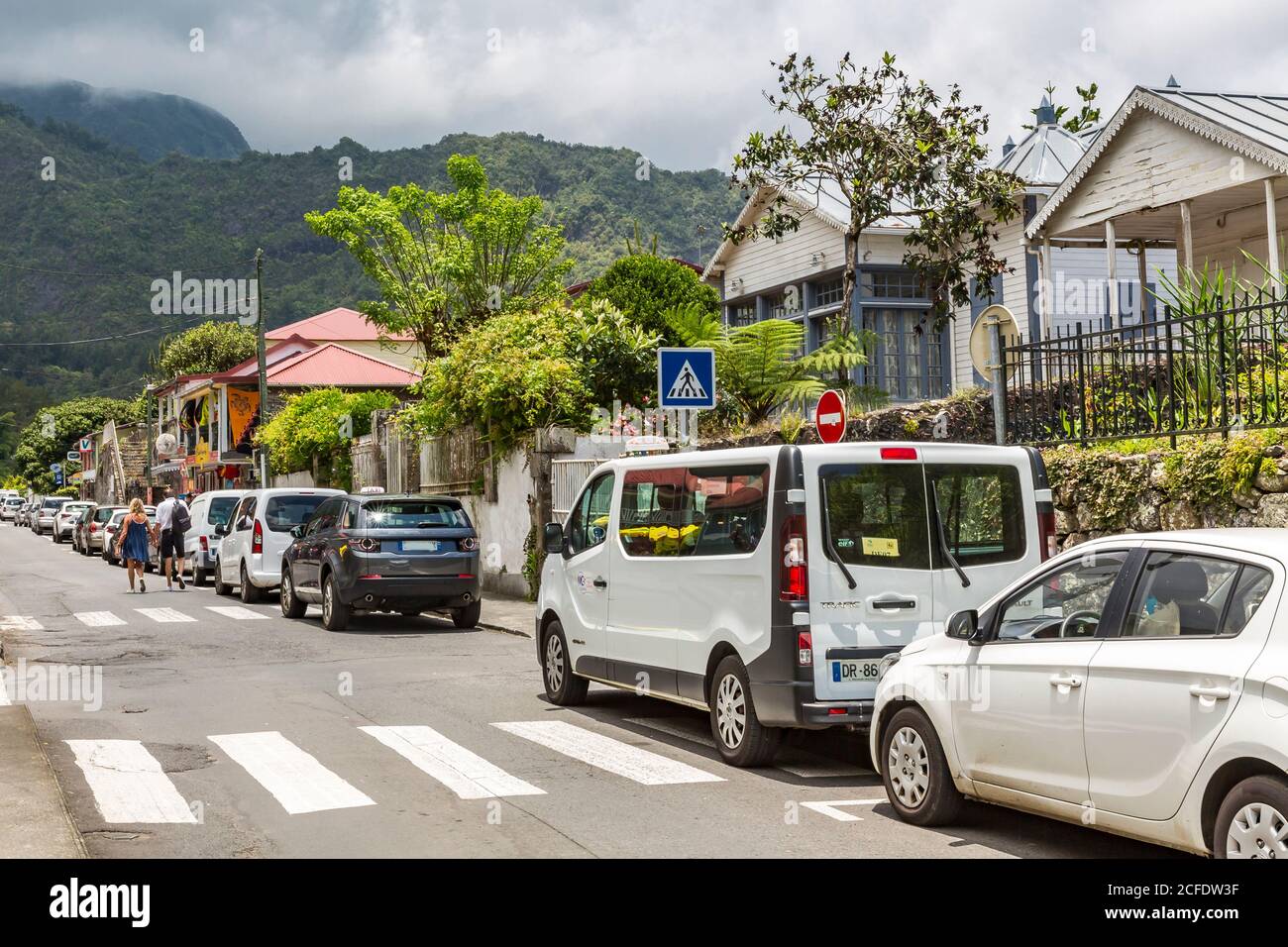 Colonial houses in Hell-Bourg, one of the most beautiful villages in France, Cirque de la Salazie volcanic basin, 930 m above sea level, Reunion Stock Photo