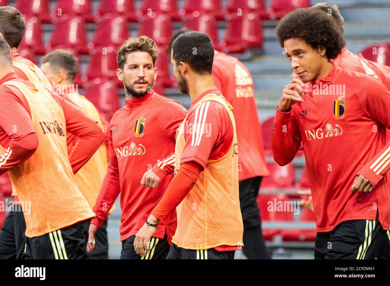 Copenhagen, Denmark. 04th Sep, 2020. Dries Mertens and Eden Hazard of the Belgium national football team seen during an open training session before the UEFA Nations League qualification match against Belgium in Parken, Copenhagen. (Photo Credit: Gonzales Photo/Alamy Live News Stock Photo