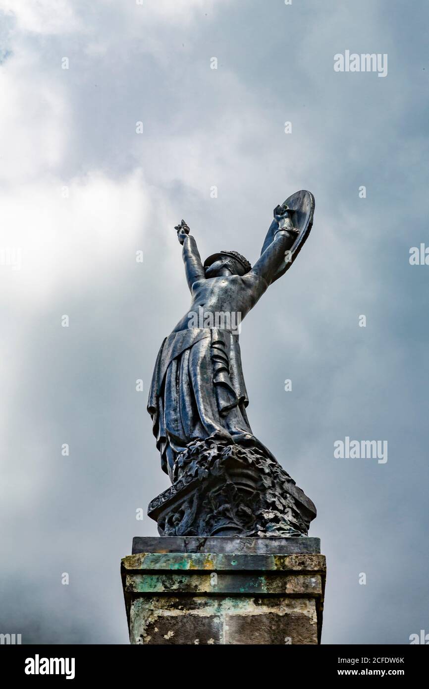 L'ame de la France, The Soul of France, bronze statue of a warrior, by sculptor Carlo Sarrabezoles, 1931, Hell-Bourg, Cirque de la Salazie volcano, Stock Photo