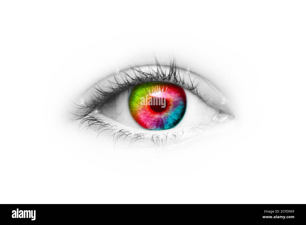 Eye with pupil in rainbow colors Stock Photo