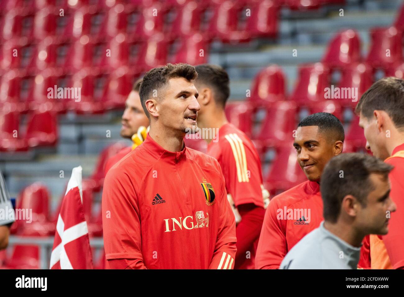 Copenhagen, Denmark. 04th Sep, 2020. Thomas Meunier of the Belgium national football team seen during an open training session before the UEFA Nations League qualification match against Belgium in Parken, Copenhagen. (Photo Credit: Gonzales Photo/Alamy Live News Stock Photo