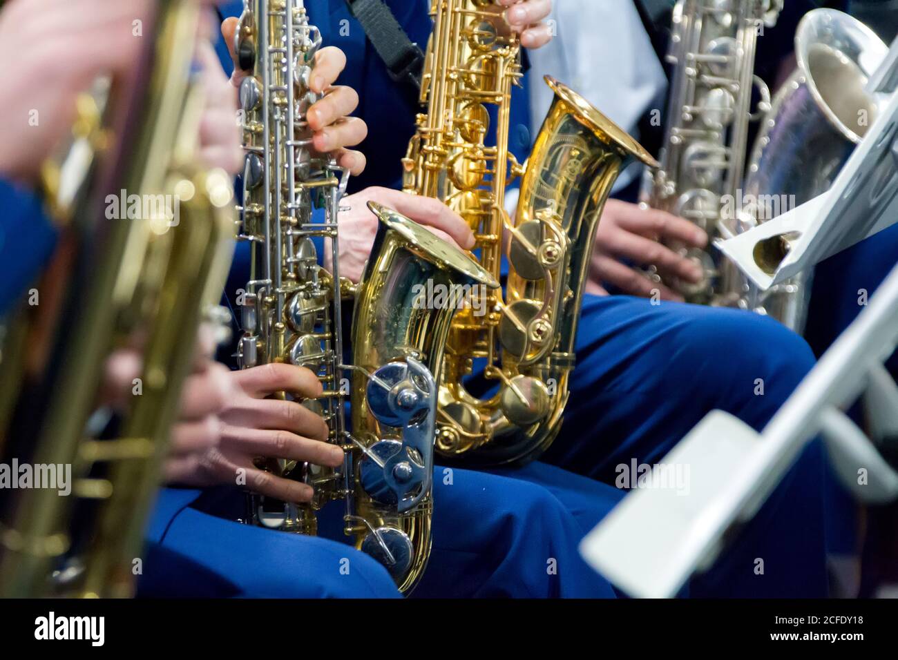 Music orchestra. Playing the wind instruments.Wind instruments Stock