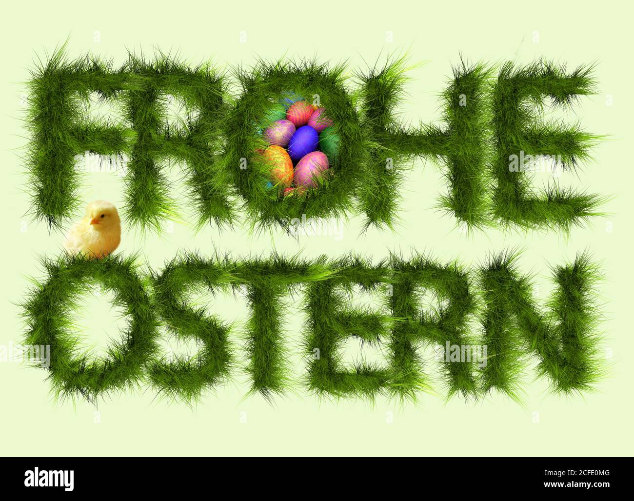 Grass, grass type, Happy Easter, Easter basket, nest, Easter eggs, chick, homemade, decoration Stock Photo