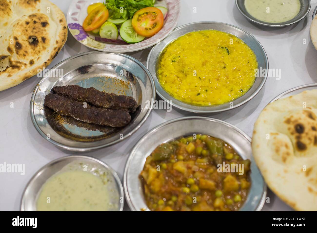 Dishes of Pakistani food, at luxury restaurant of  hotel, Karachi, Sindh, Pakistan, South Asia, Asia Stock Photo