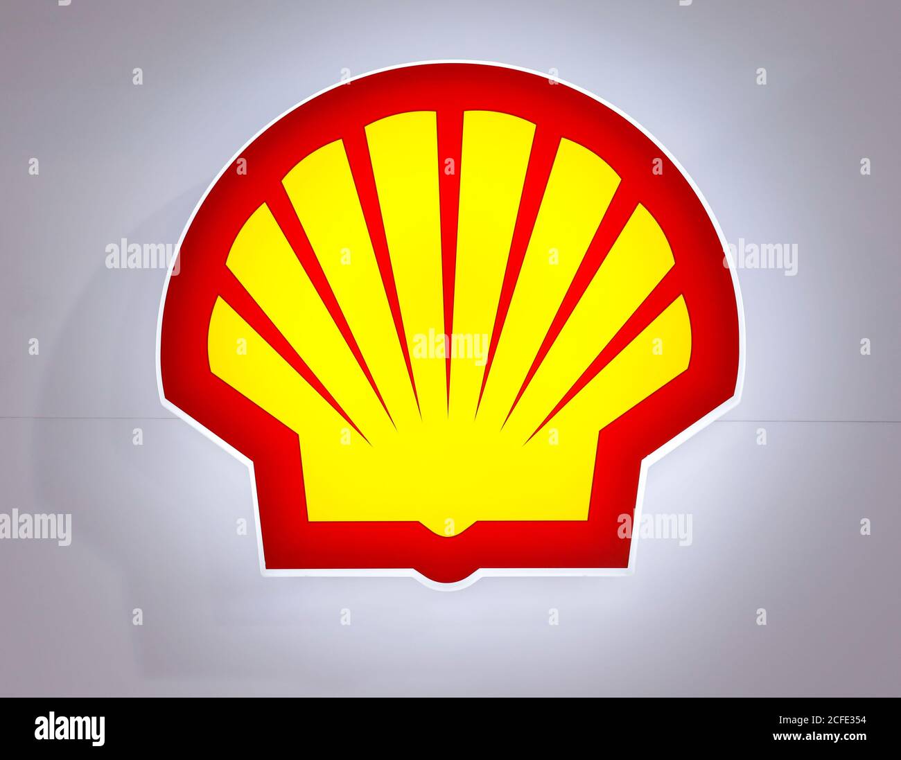Shell, logo on the stand at the E-world energy water trade fair, Essen, North Rhine-Westphalia, Germany Stock Photo