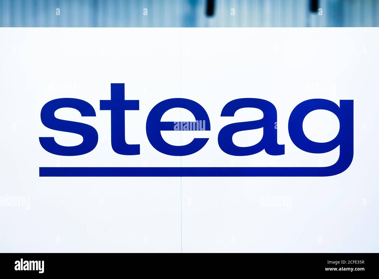 steag, logo on the stand at the E-world energy water trade fair, Essen, North Rhine-Westphalia, Germany Stock Photo