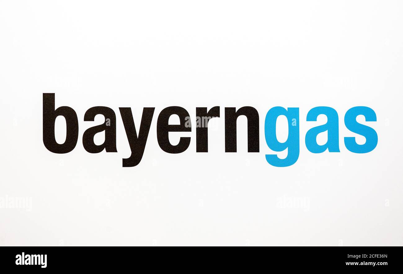 bayerngas, logo on the stand at the E-world energy water trade fair, Essen, North Rhine-Westphalia, Germany Stock Photo
