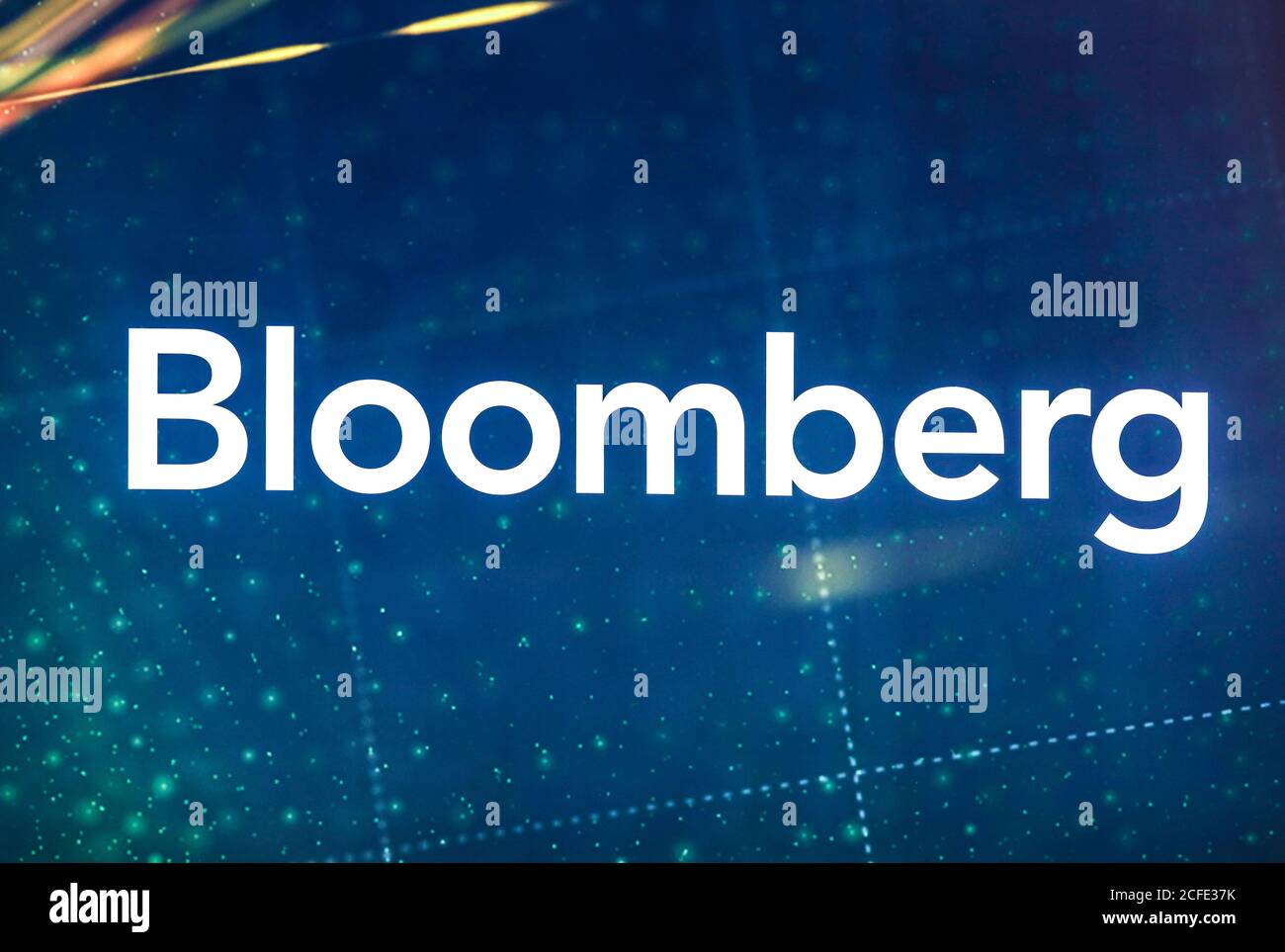 Bloomberg, logo on the stand at the E-world energy water trade fair, Essen, North Rhine-Westphalia, Germany Stock Photo