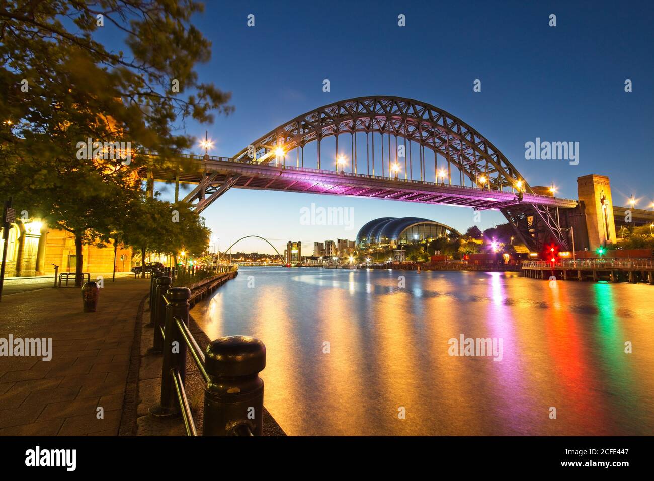 The iconic landmark Tyne Bridge at dawn in Newcastle, Tyne and Wear. Stock Photo