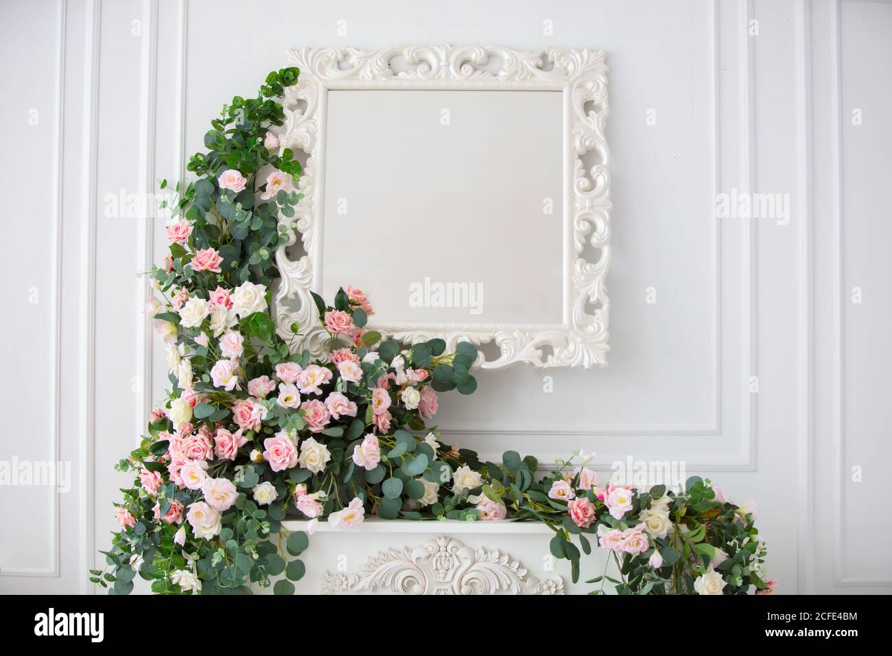 Wall decorated garlands flowers white hi-res stock photography and ...
