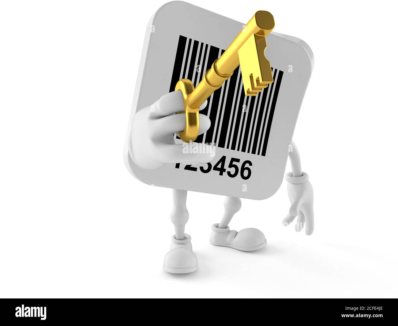 Barcode character holding door key isolated on white background Stock ...