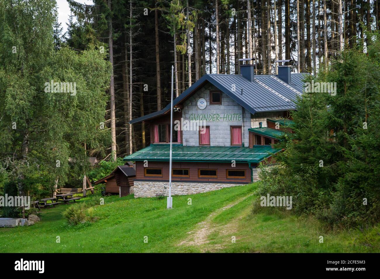 Gmünder Hütte, mountain lodge in Karlstift - hiking around Karlstift, Waldviertel, Austria Stock Photo