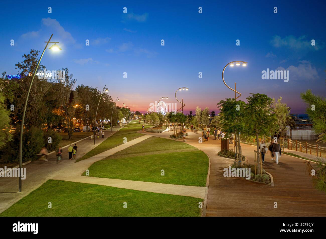Italian travel destination seaside Rimini waterfront at sunset Stock Photo