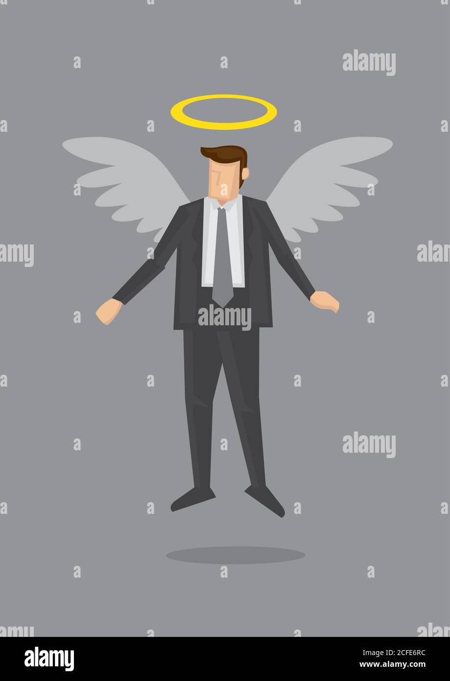 Cartoon man character in business suit with wings and halo flying in the air.  Metaphor for business angel or angel investor Stock Vector Image & Art -  Alamy