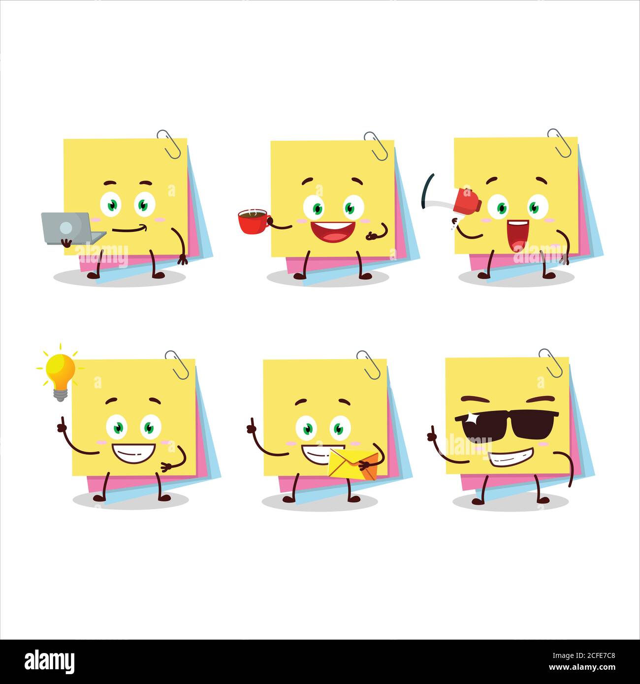 Sticky notes paper cartoon character with various types of business ...