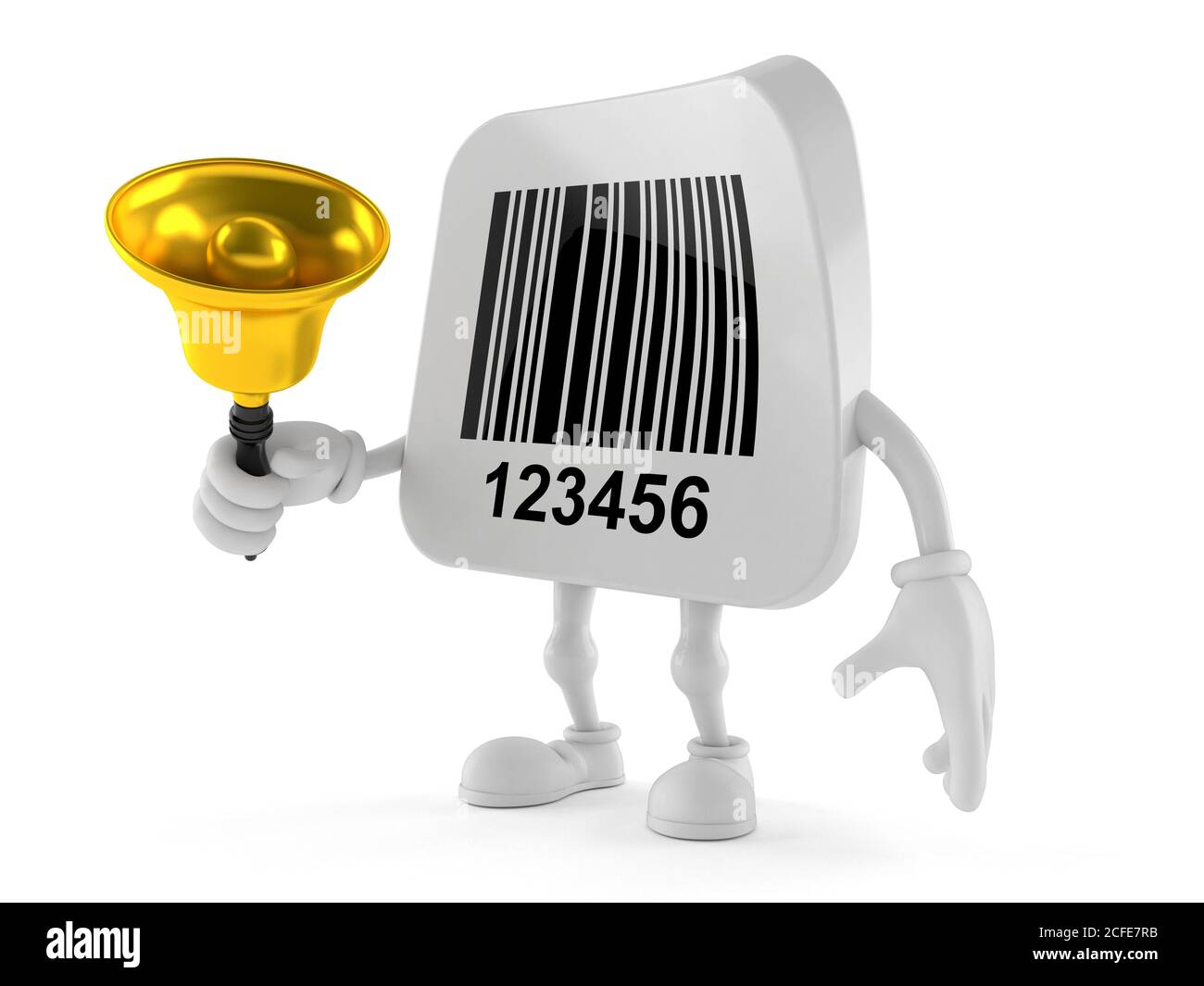 Barcode character ringing a handbell isolated on white background Stock ...