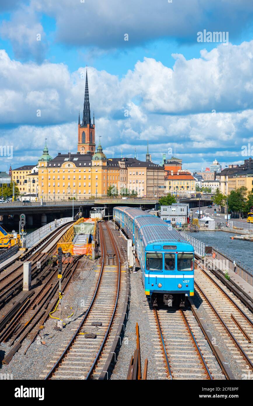 Underground train on line near Gamla Stan old city, Stockholm, Sweden. Stock Photo