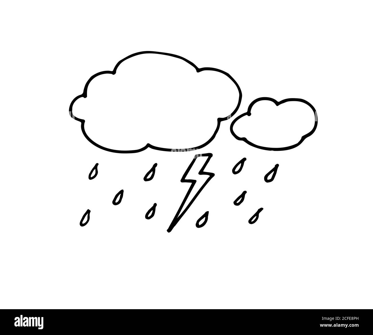 Hand drawn doodle rainy clouds with drops. Vector illustration isolated ...