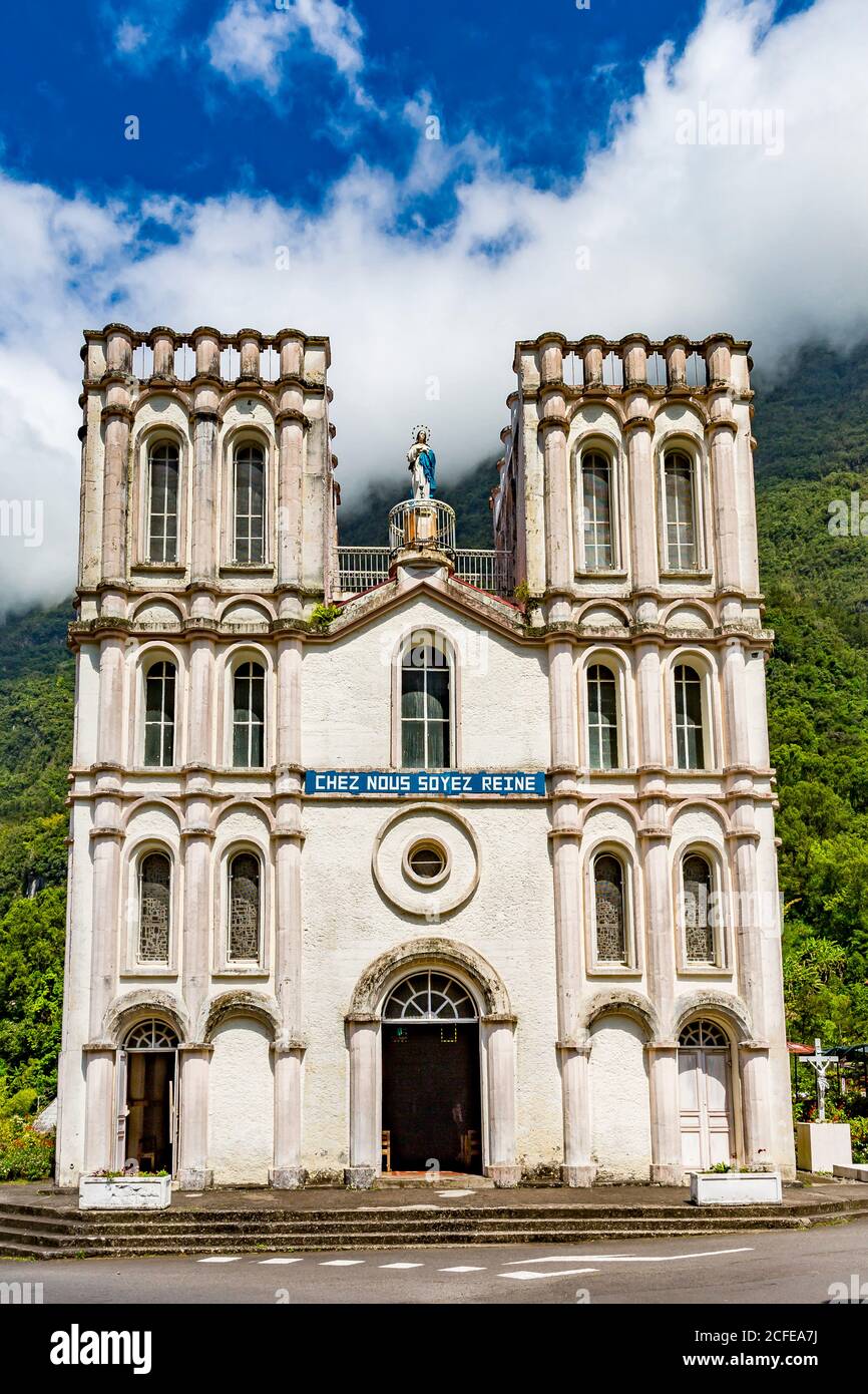 Church of Notre Dame de l'Assomption, Salazie, Cirque de la Salazie volcanic basin, Reunion Island, France, Africa, Indian Ocean Stock Photo