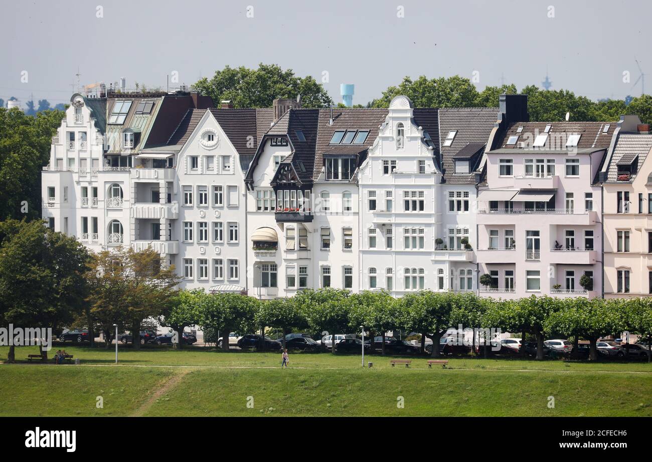 Duesseldorf, North Rhine-Westphalia, Germany - Real estate, houses on the banks of the Rhine in the Oberkassel district. Stock Photo