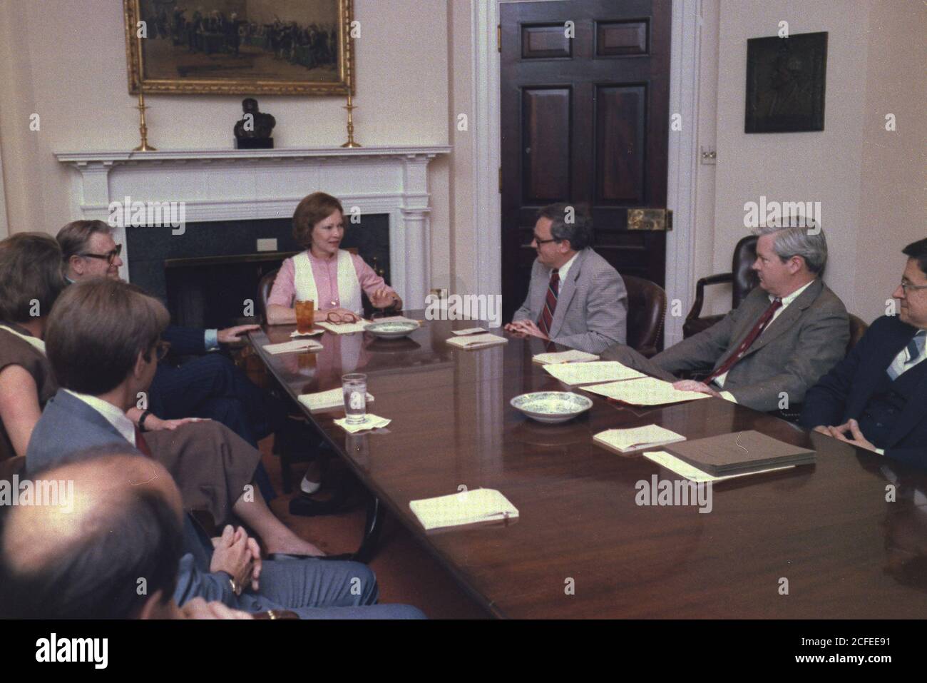 Rosalynn Carter meets with Governor Rockefeller and Mrs. Rockefeller. ca.  25 May 1978 Stock Photo