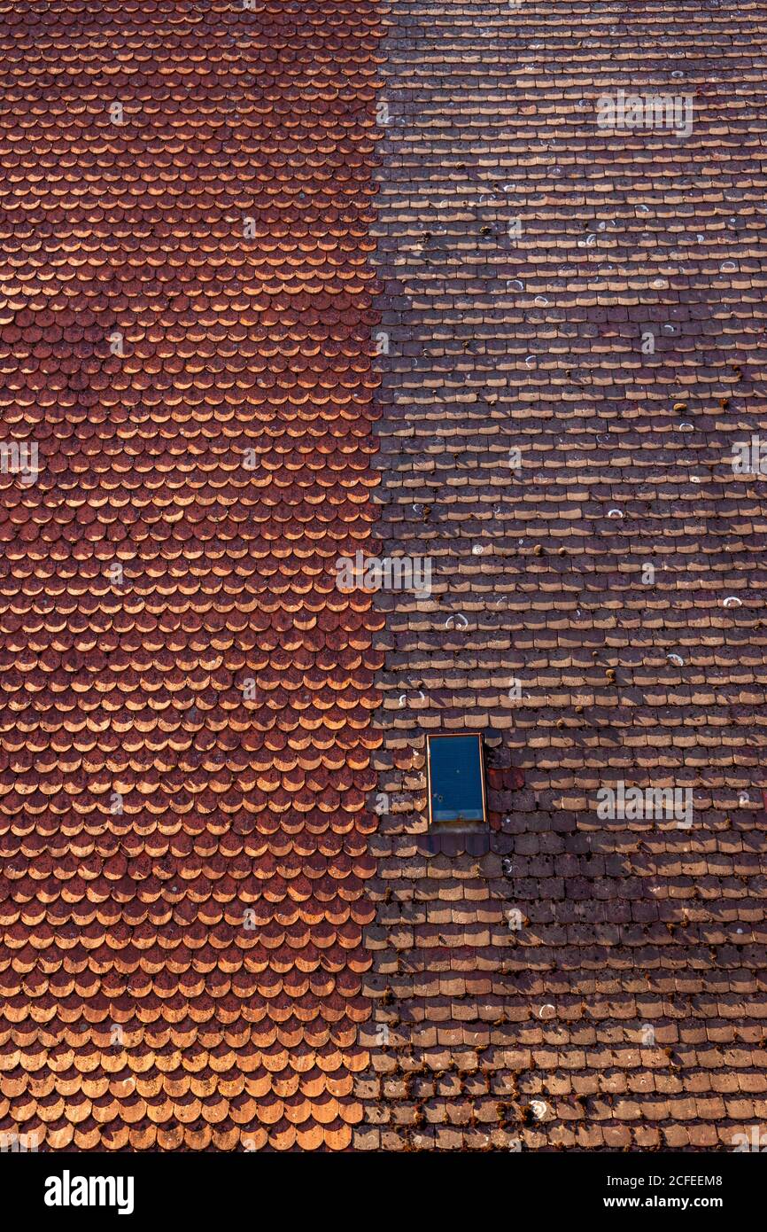 Old roof with plain tiles Stock Photo