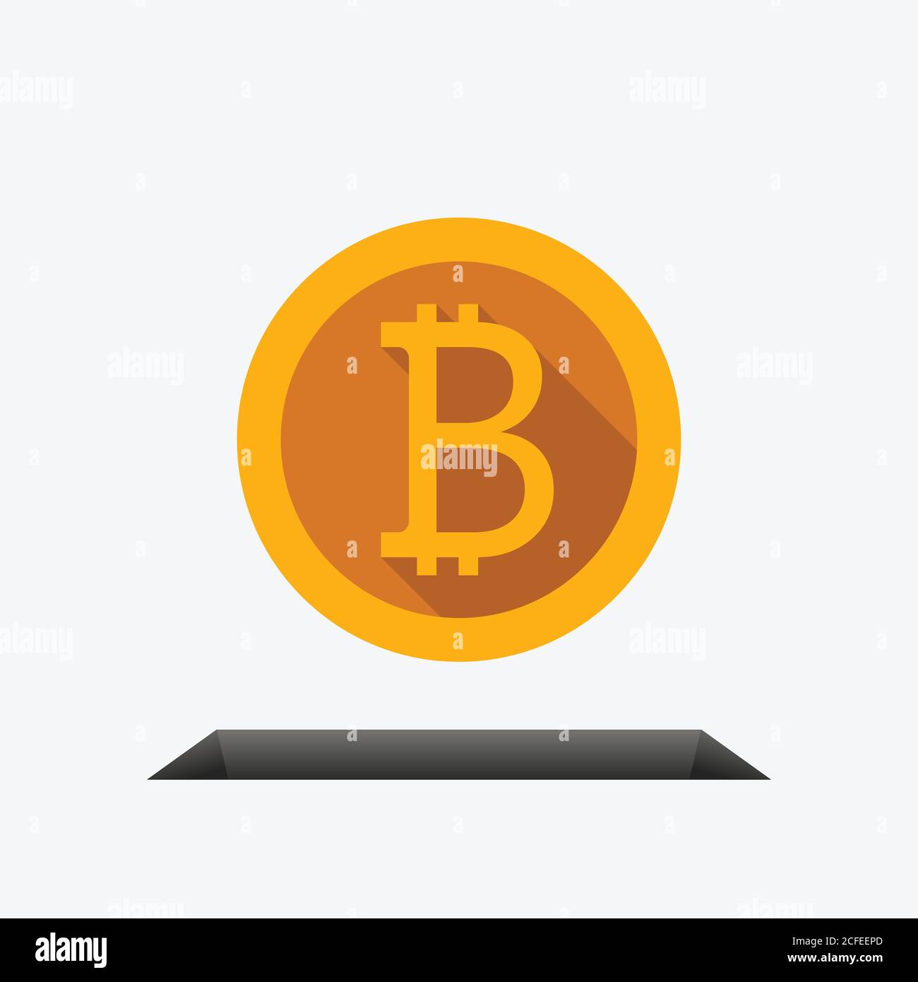golden bitcoin front view falling in hole Stock Vector