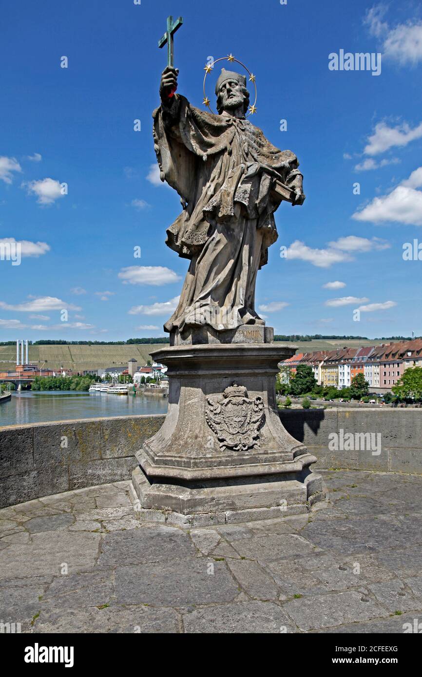 Saint John of the Nepomuk Bridge, Alte Mainbrücke, Wuerzburg, Bavaria, Germany Stock Photo