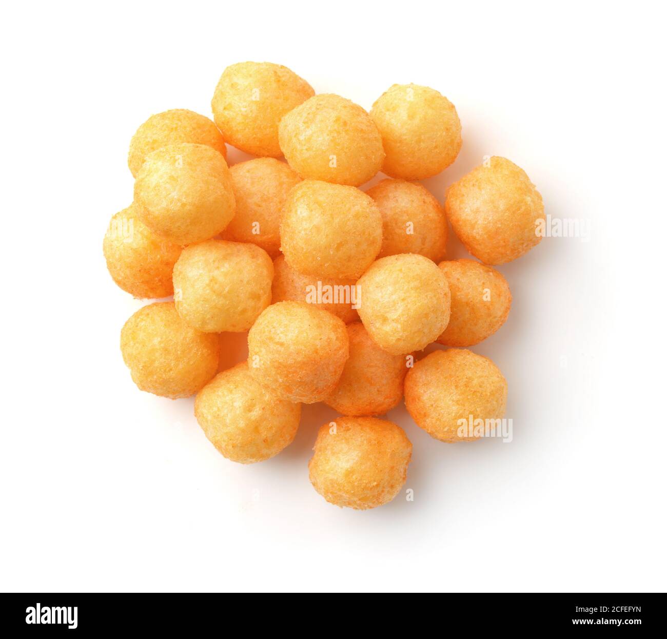 Top view of cheese puff balls isolated on white Stock Photo