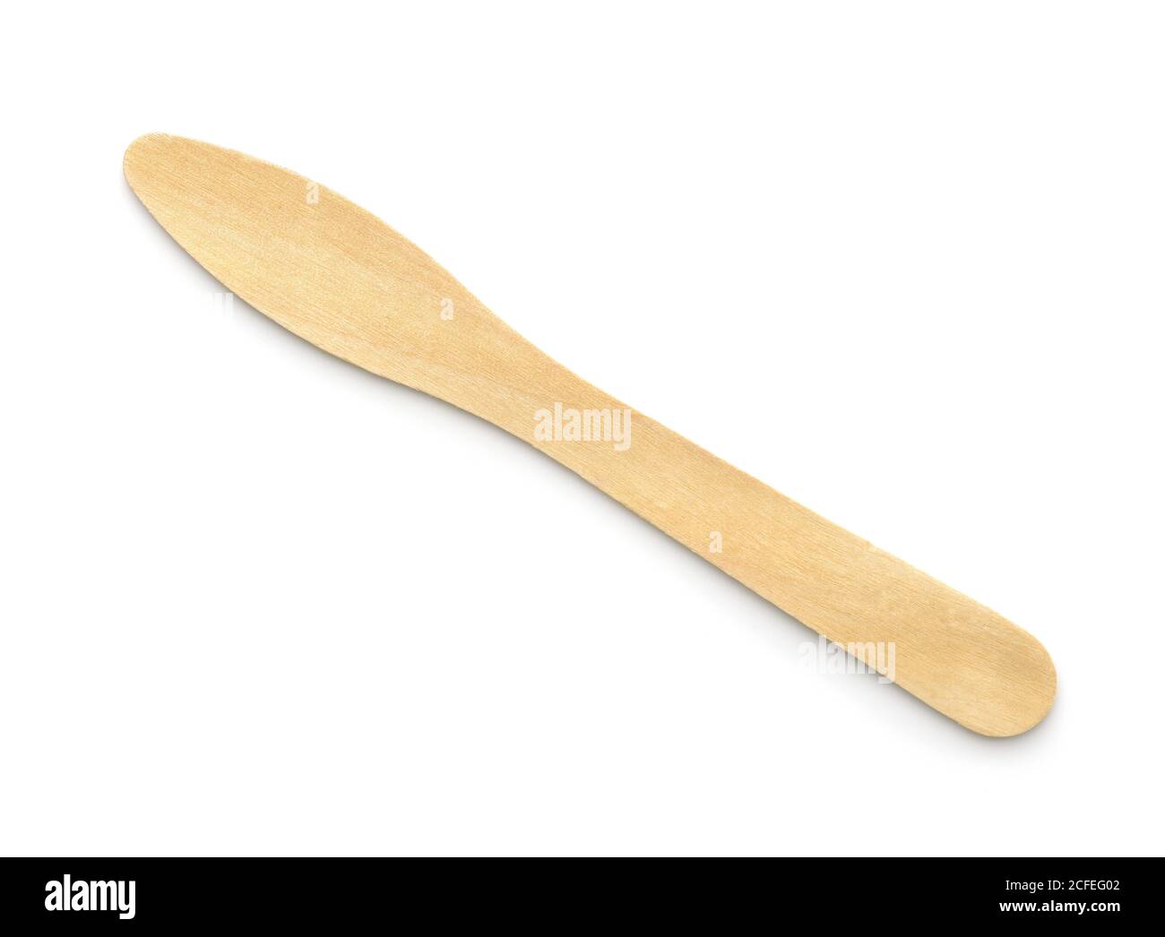 Top view of disposable wooden ice cream spoon isolated on white Stock Photo