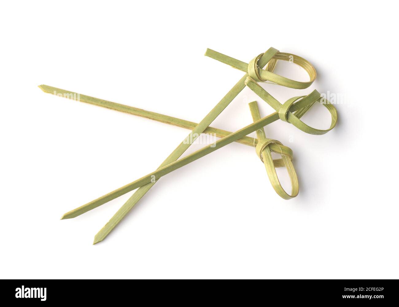 Top view of bamboo knot cocktail sticks isolated on white Stock Photo