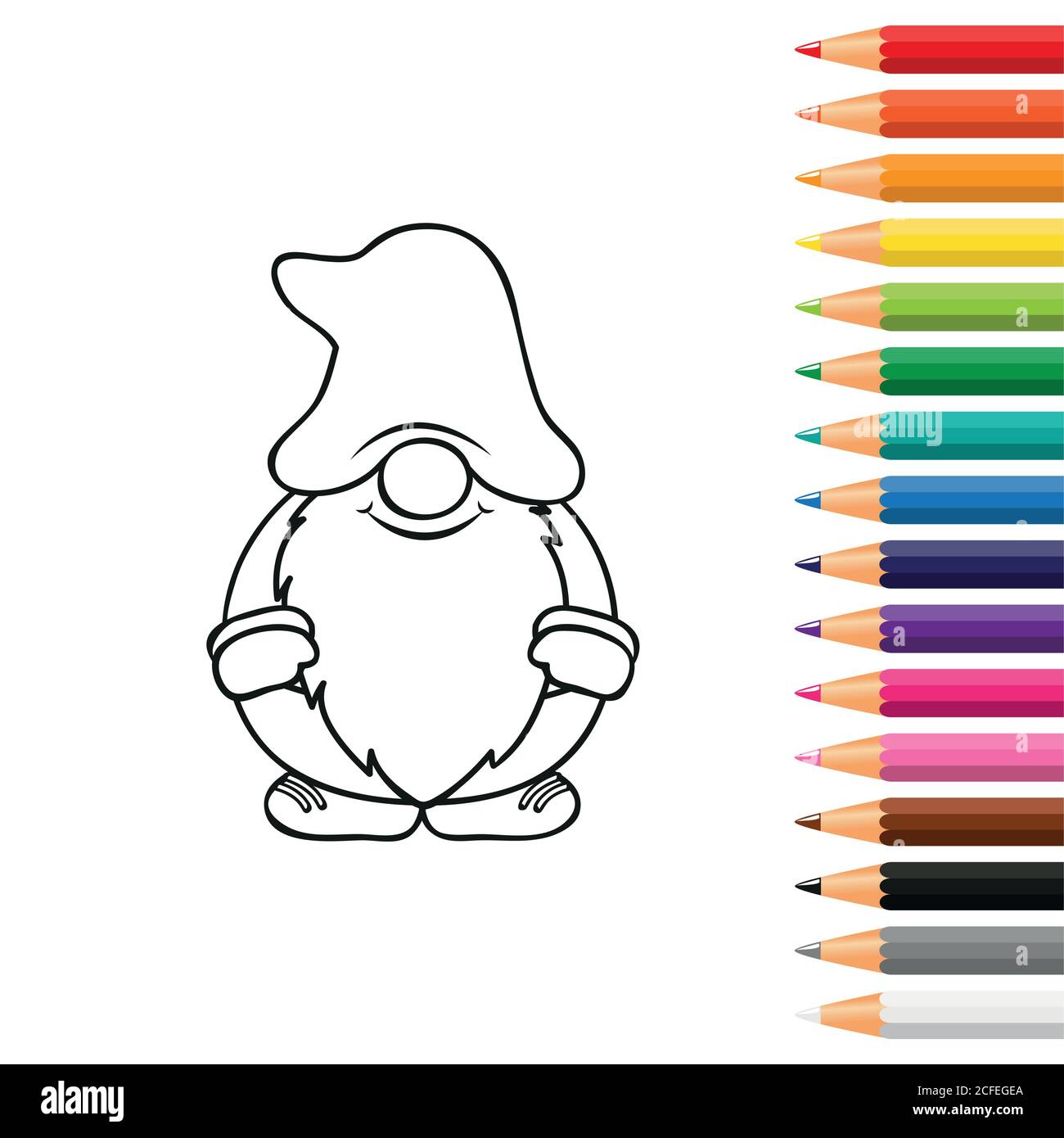 cute dwarf for coloring book with pencils vector illustration EPS10