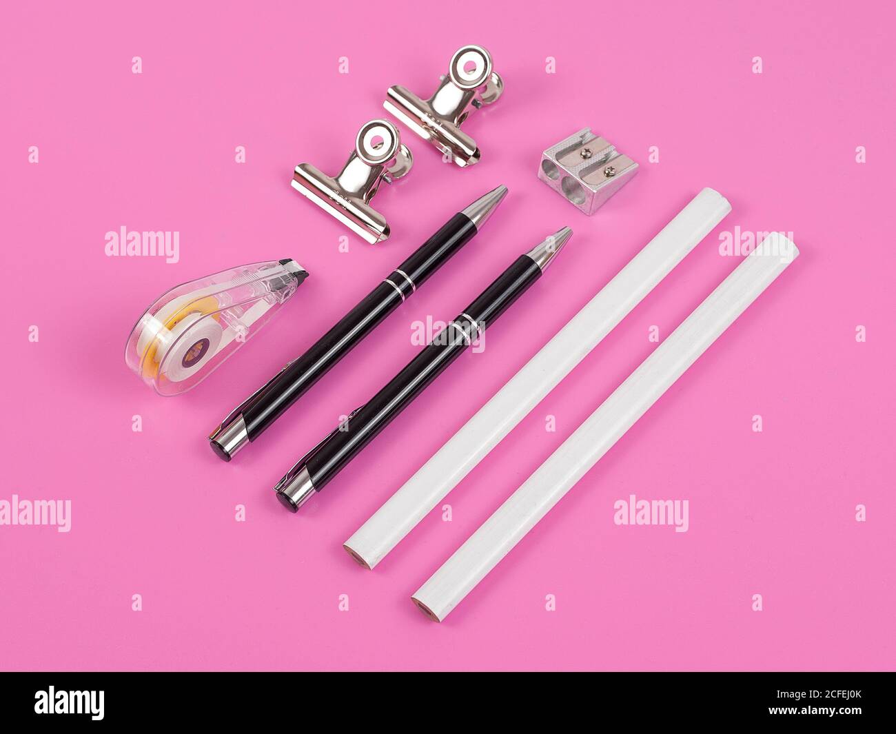 various stationery items on white background mock up Stock Photo