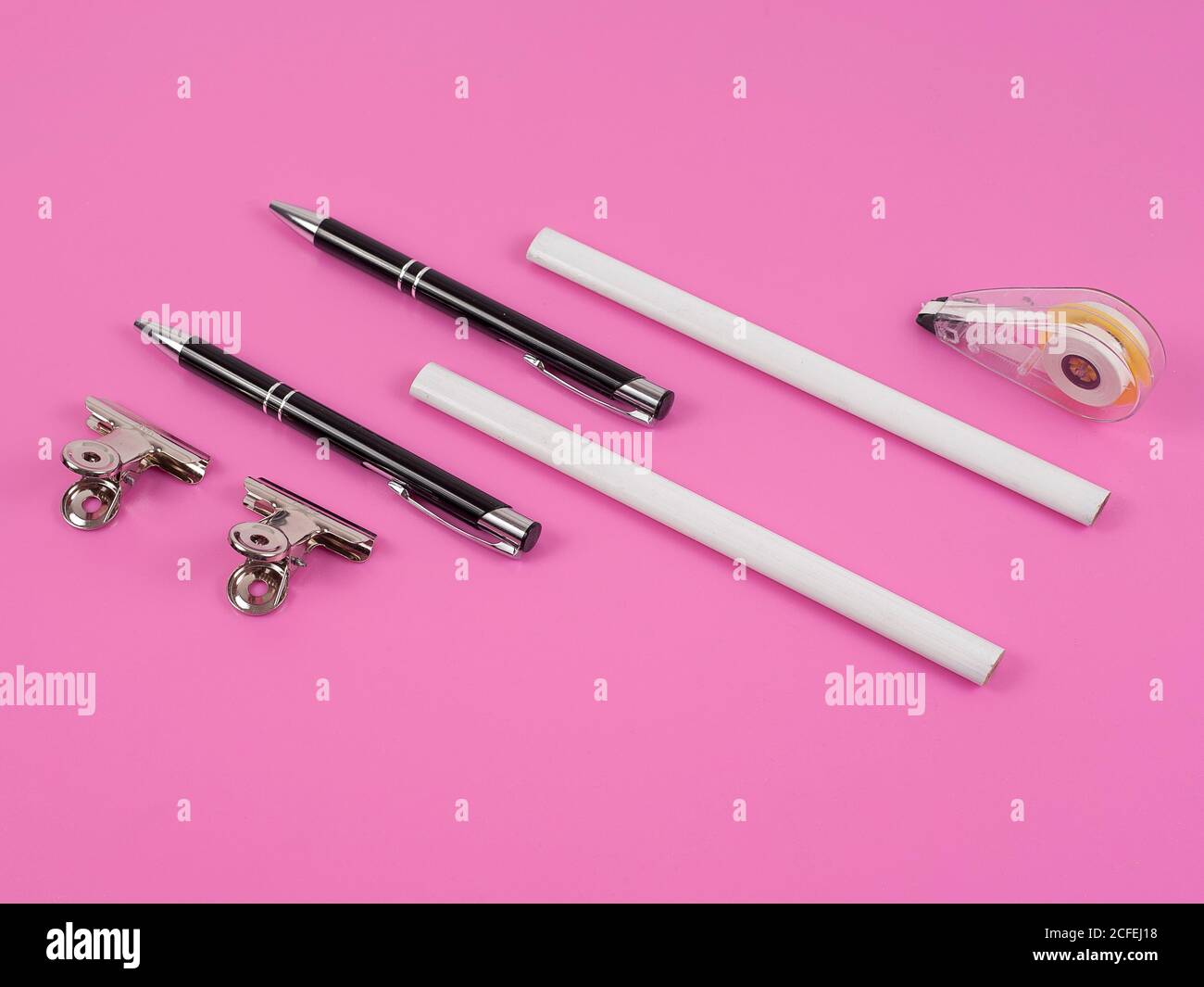 various stationery items on white background mock up Stock Photo