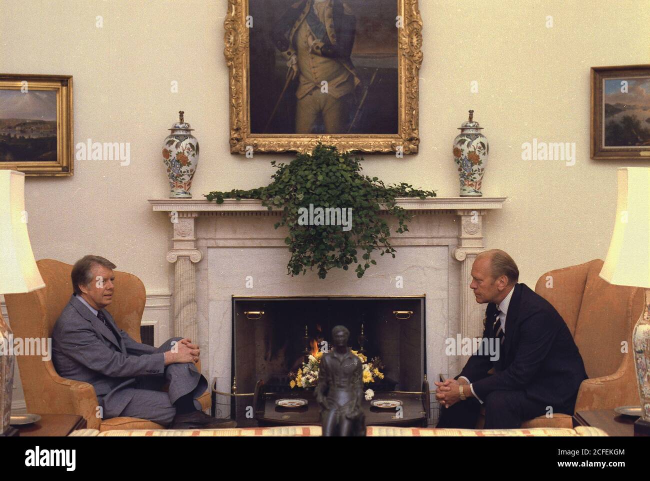 Jimmy Carter and Gerald Ford ca.  24 March 1977 Stock Photo