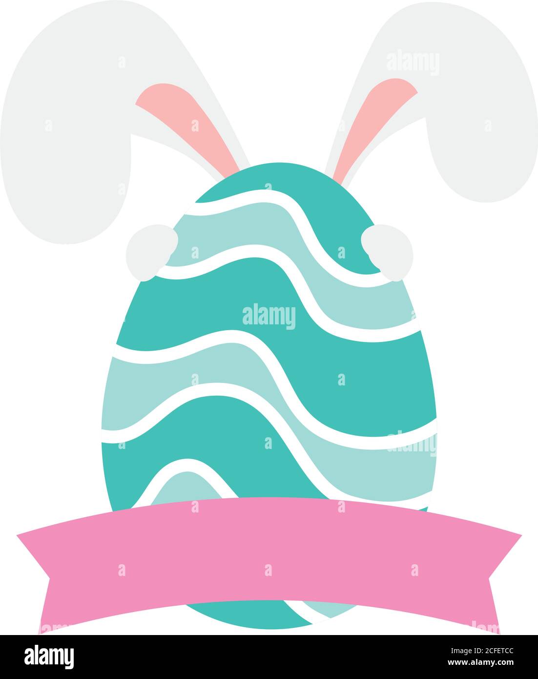 happy easter egg paint with waves and ears rabbit vector illustration ...