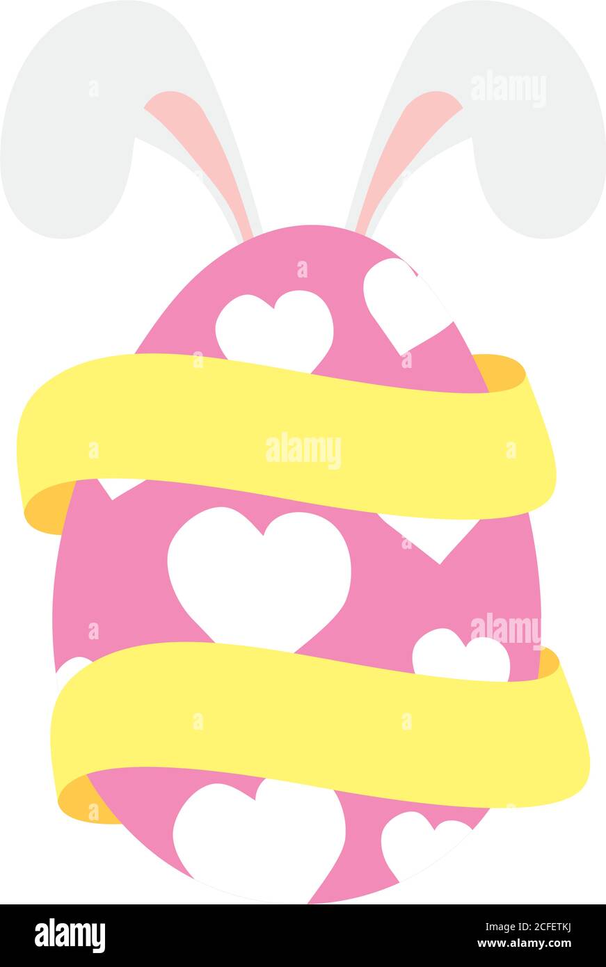 happy easter egg paint with hearts and ears rabbit vector illustration ...