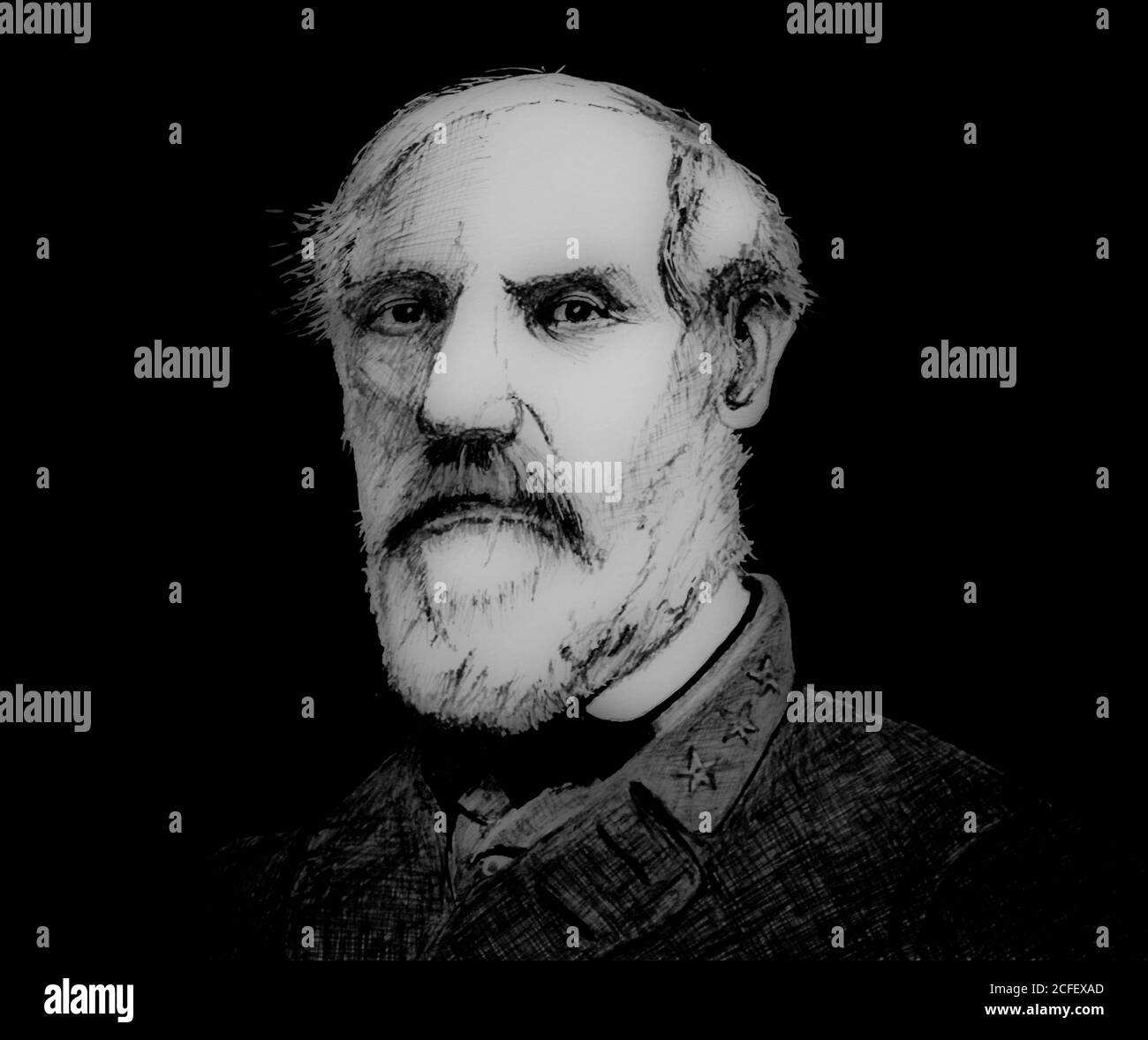 Pen and ink drawing of Robert E. Lee Stock Photo