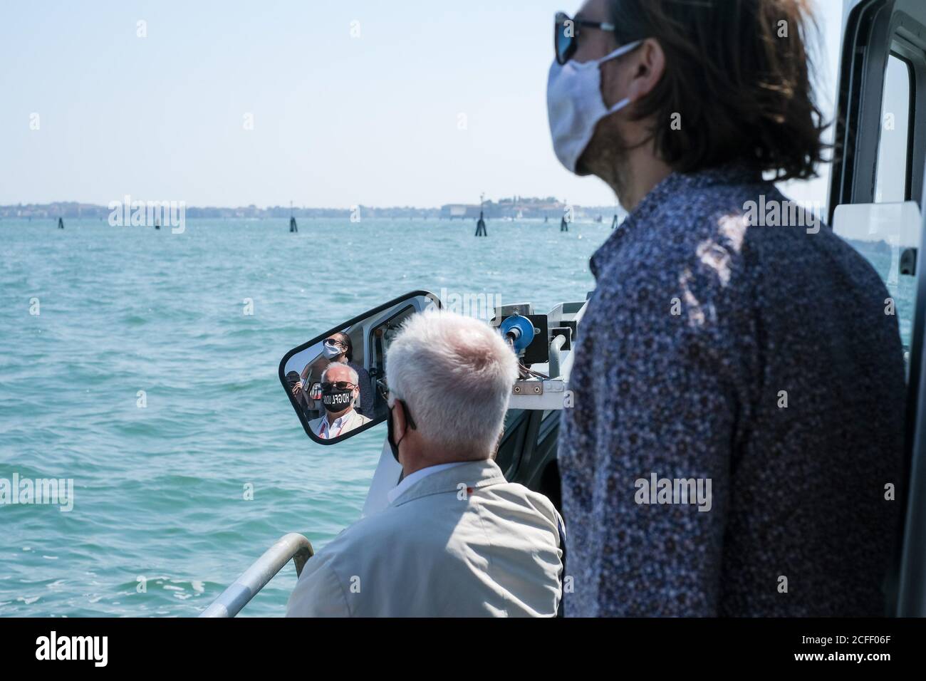 Atmosphere around Venice on Saturday 5 September 2020 at , Venice. Wearing face coverings on water (public) transport due to Covid-19. Picture by Julie Edwards. Stock Photo