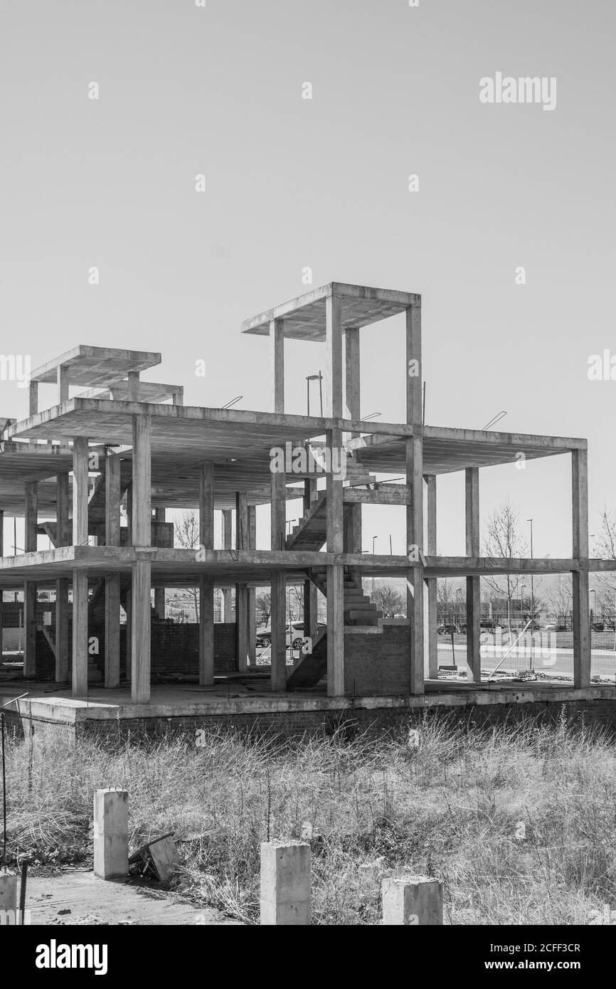 Construction site with erected concrete frame of building Stock Photo ...