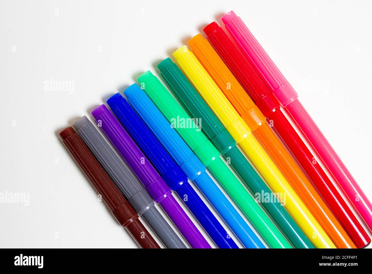 Multicolored markers for drawing on an white background Stock Photo