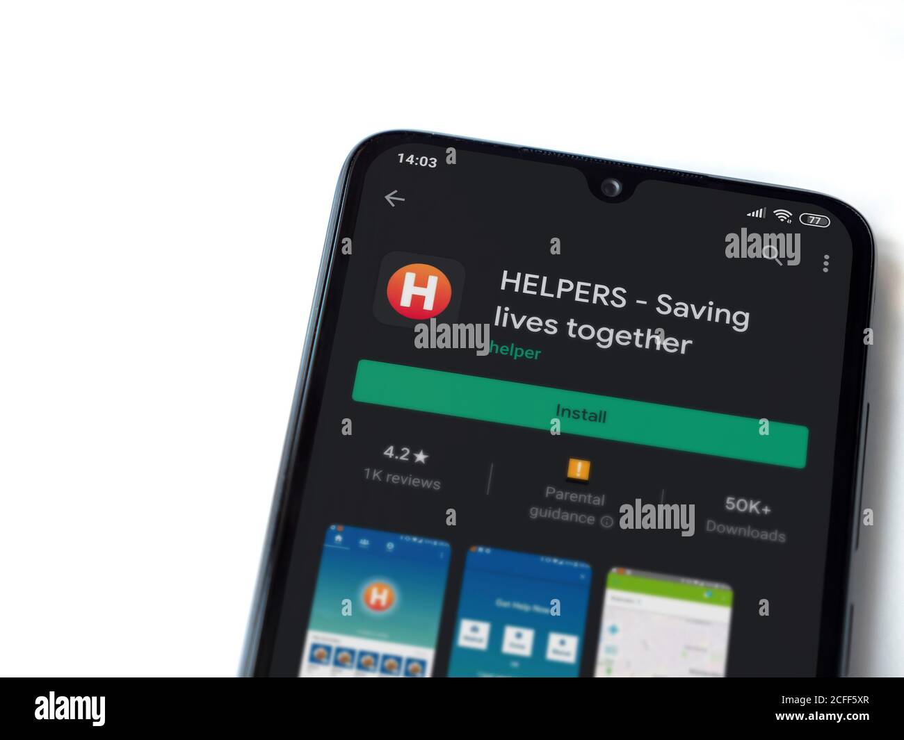 Israel App Store Lod, Israel - July 8, 2020: Helpers app play store page on the display ...