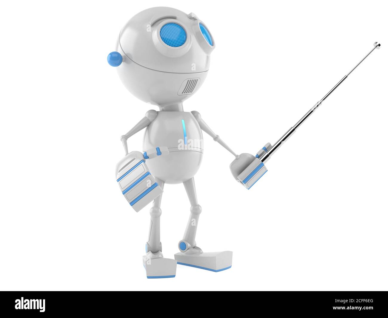 Robot with pointer stick isolated on white background Stock Photo - Alamy